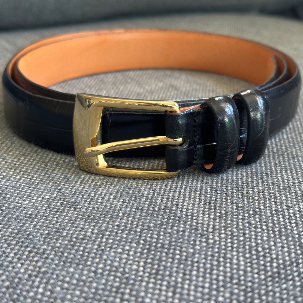 Martin Dingman Black Alligator Grain Italian Calfskin Leather Belt Mens 36 01655